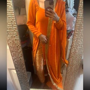 Micro velvet kameez and shawl with brocade pants